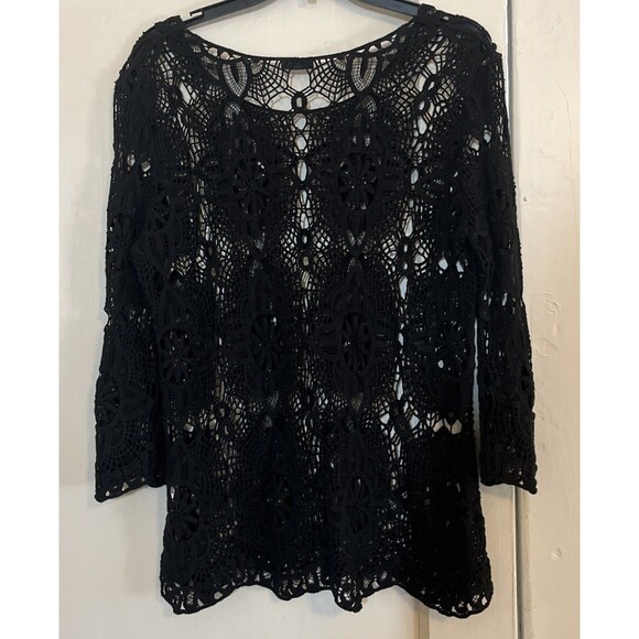 Coco Carmen Womens M Top Black Loose Knit Crochet Cotton Cosplay Whimsygoth READ - Picture 2 of 9